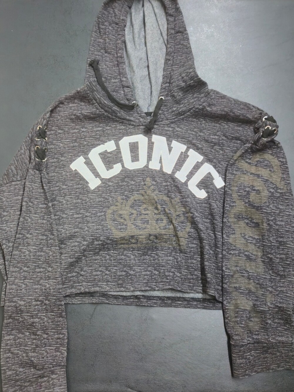 ICONIC Gray Women's Hooded Cropped Sweatshirt